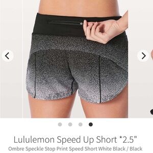 lululemon athletica Women's Ombre Speckle Speed Up Shorts - Black/White - size 4